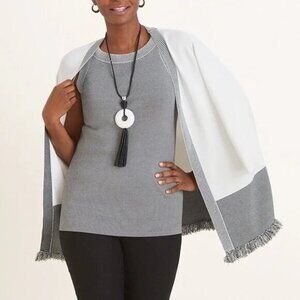 EUC Chico's Women's Striped Fringe Cardigan Tank Set L